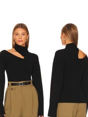 A.L.C. Edith Viscose Blend Ribbed Knit Turtleneck Sweater w/Cutout Sz L